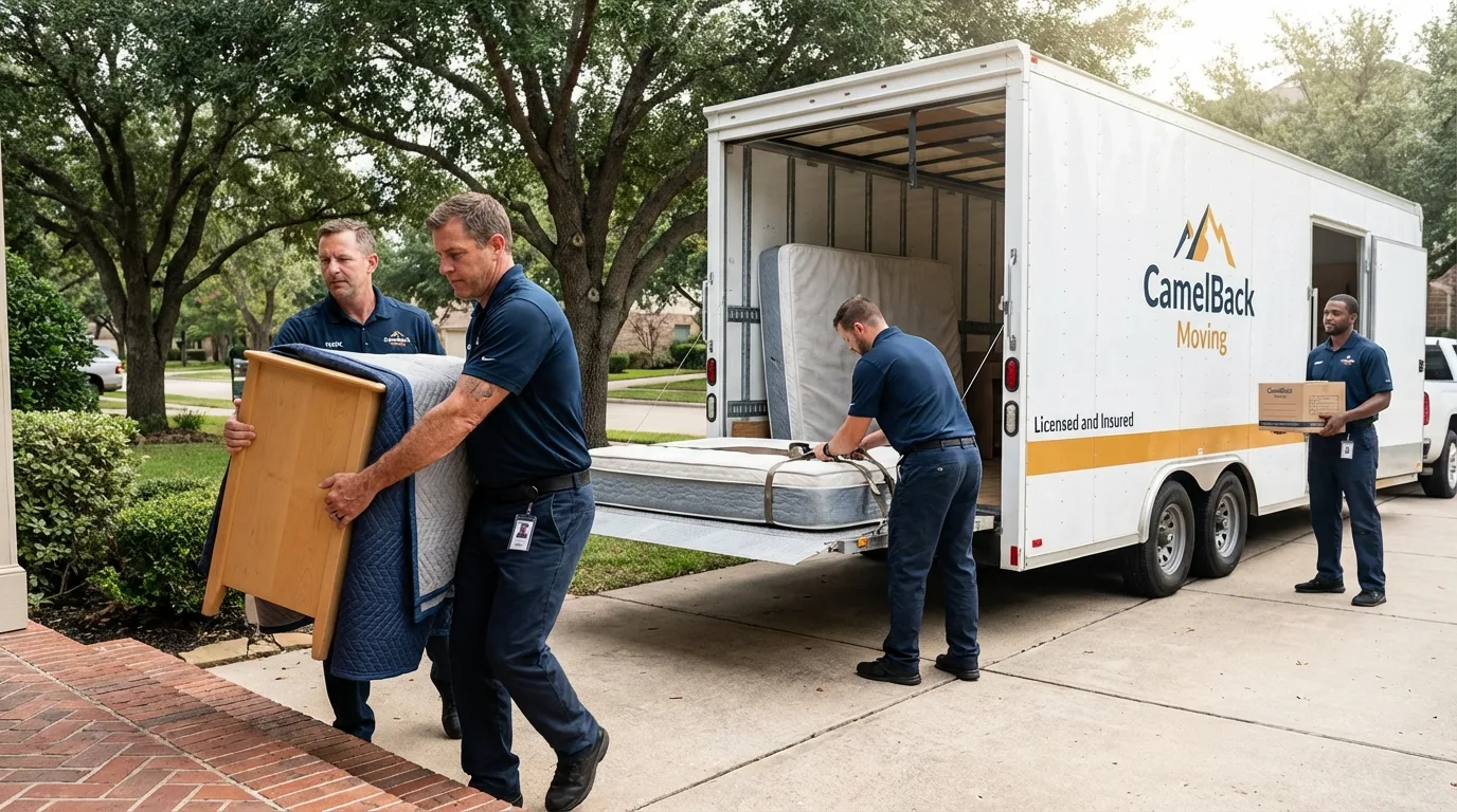 Crew loading residential truck for cross-state move from Rogers, MN